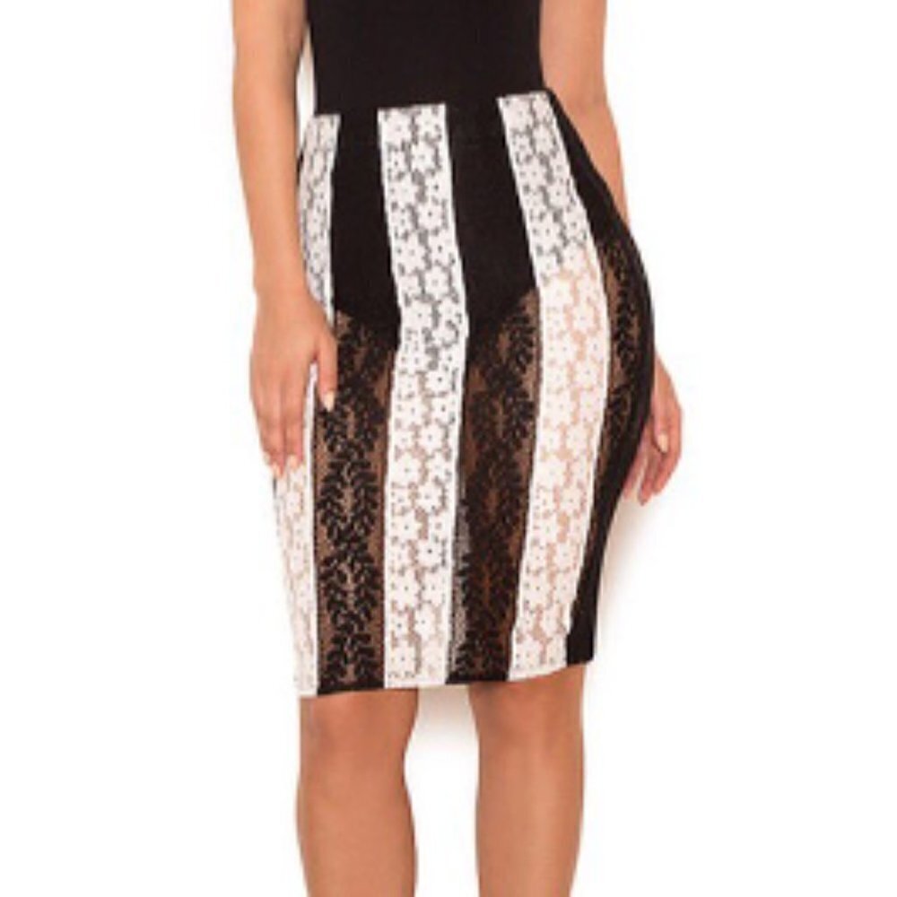 House of CB Abijah Lace Skirt in Black & White sz XS